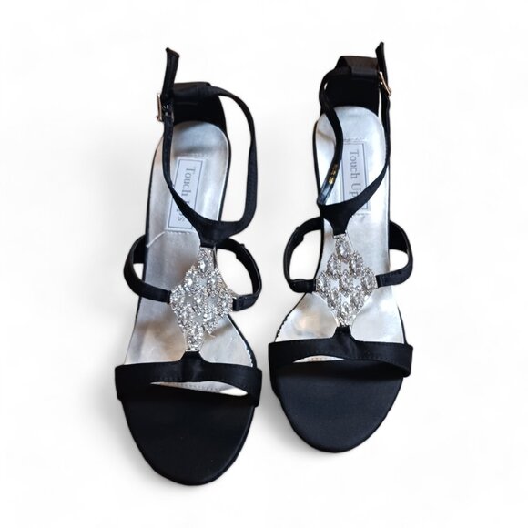 NWOT Touch Ups Black Satin  Crystal Rhinestone Embellished Heels Size 9M - Picture 2 of 12